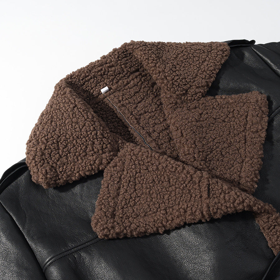 Veste en faux cuir pour femmes avec doublure en teddy confortable et ceinture à nouer Chic & Stil