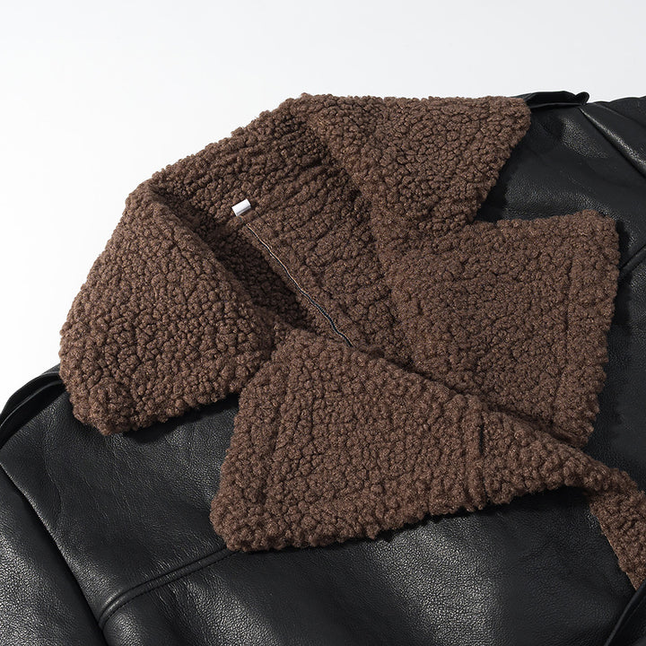 Veste en faux cuir pour femmes avec doublure en teddy confortable et ceinture à nouer Chic & Stil