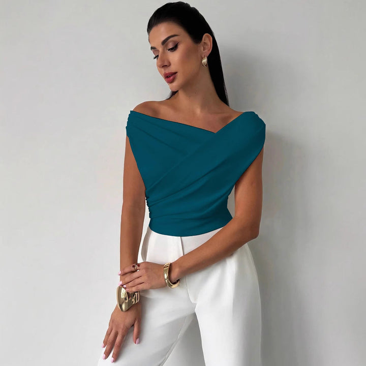 Women Elegant Draped Top with Asymmetric Cut Lune London