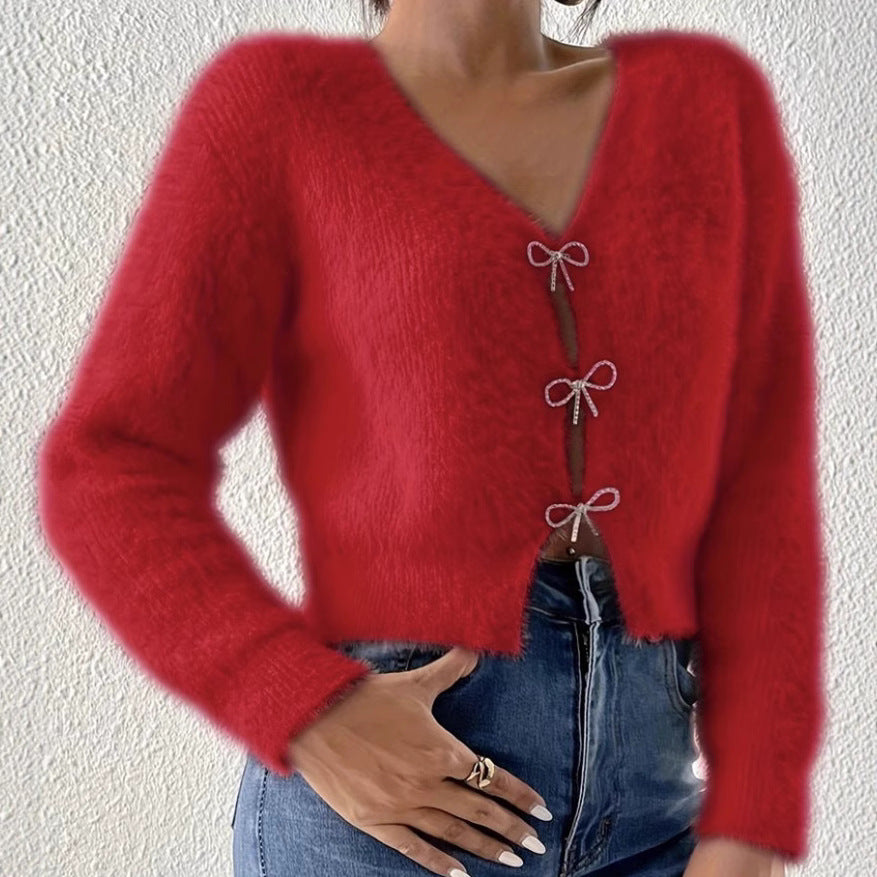 Plaid knit sweater with buttons for women Lune London