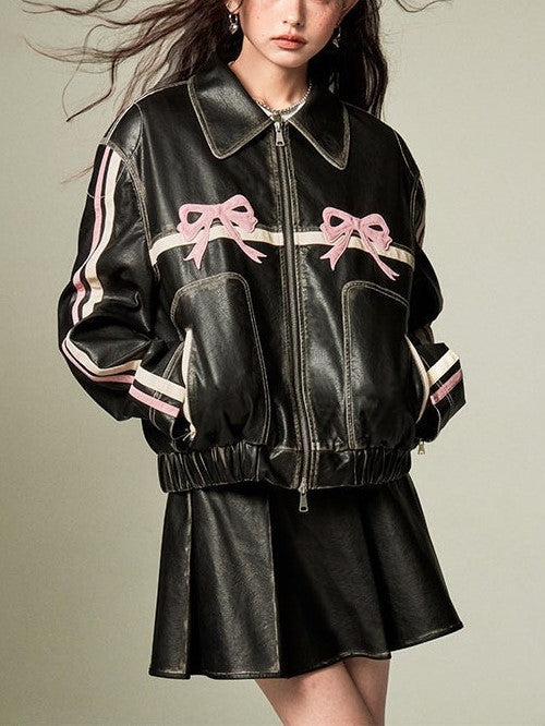 Lune London | Bow Zipper Leather Jacket
