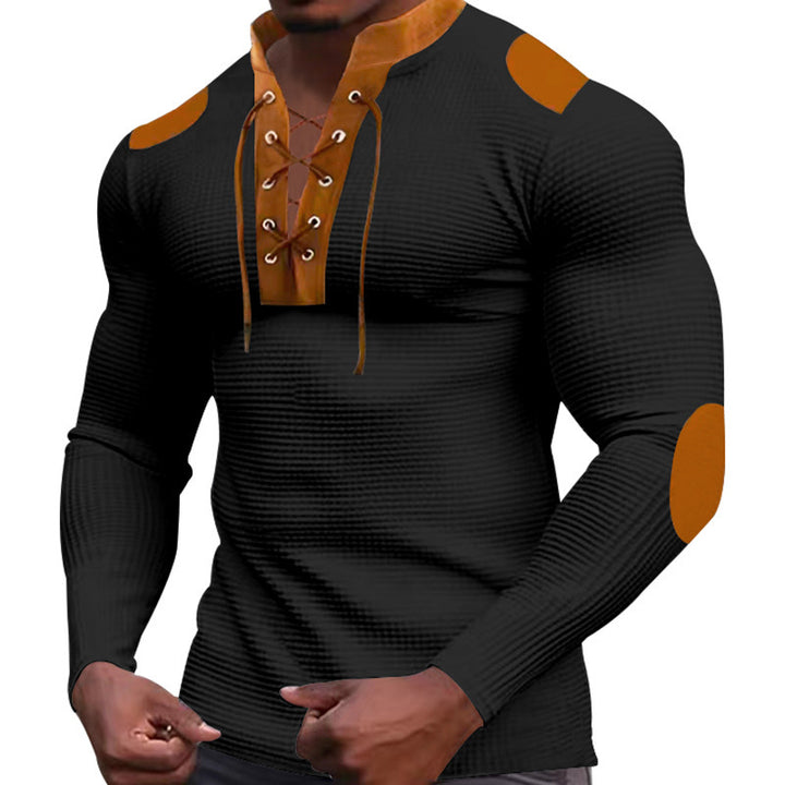 Men's Long Sleeve Henley Shirt with Textured Fabric and Stylish Design with Laces Lune London