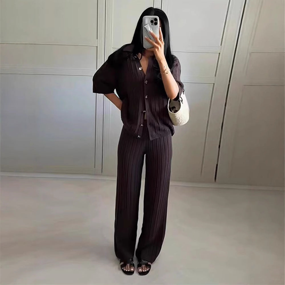Pants for women with wide elastic waist and stylish stripes Lune London