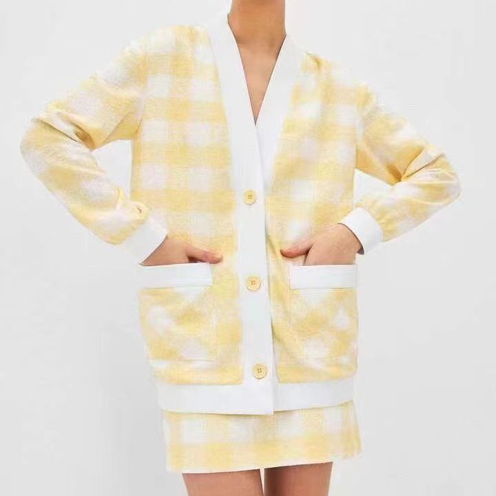 Plaid cardigan for women with pockets and button details Lune London