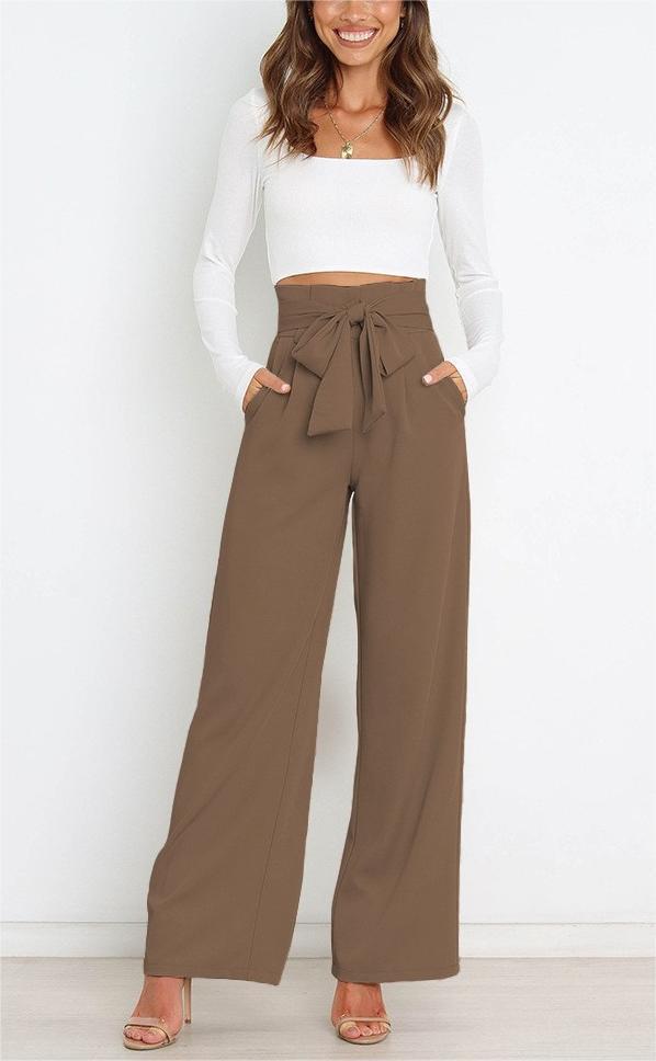 Wide fabric trousers for women with a tie belt and stylish pockets Lune London