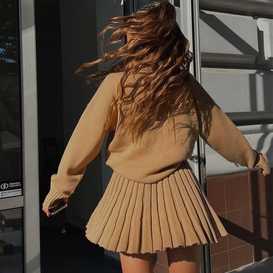 Knit sweater for women with high neckline and pleated mini skirt Lune London
