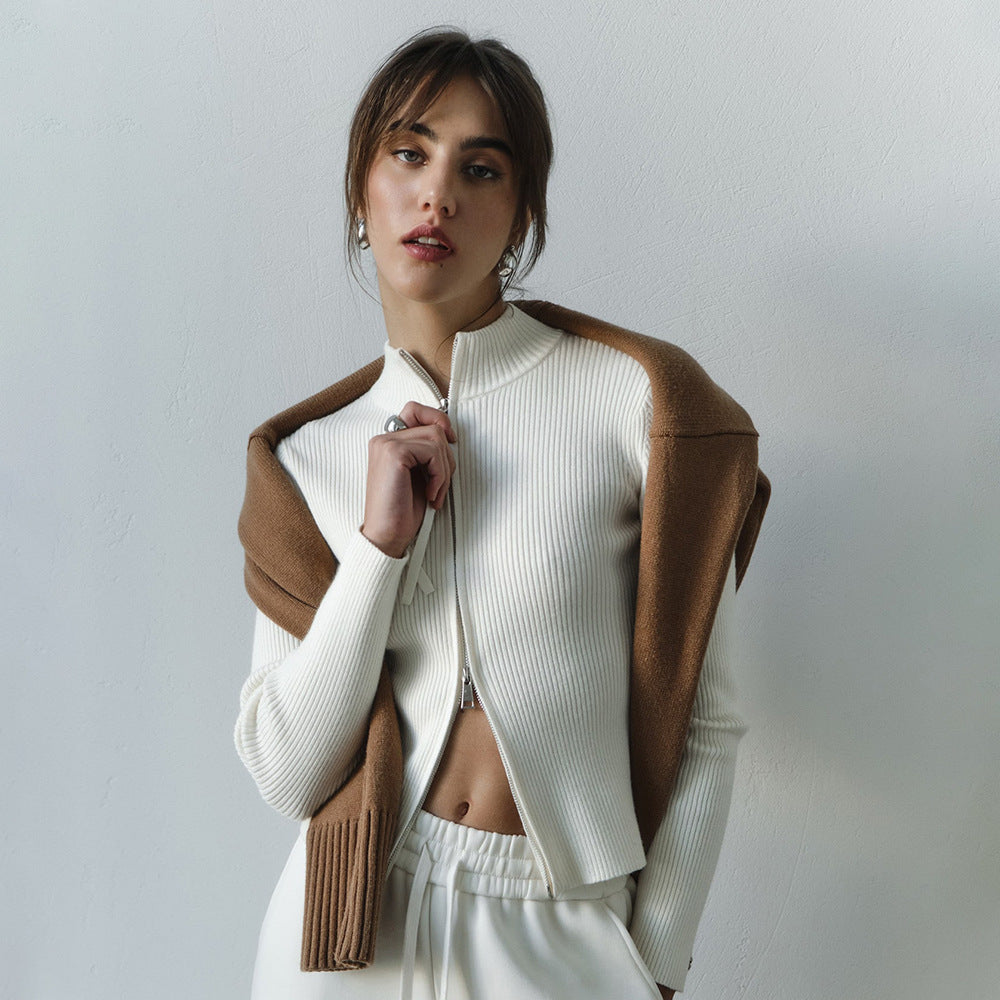 Sporty knit sweater for women with high collar Lune London