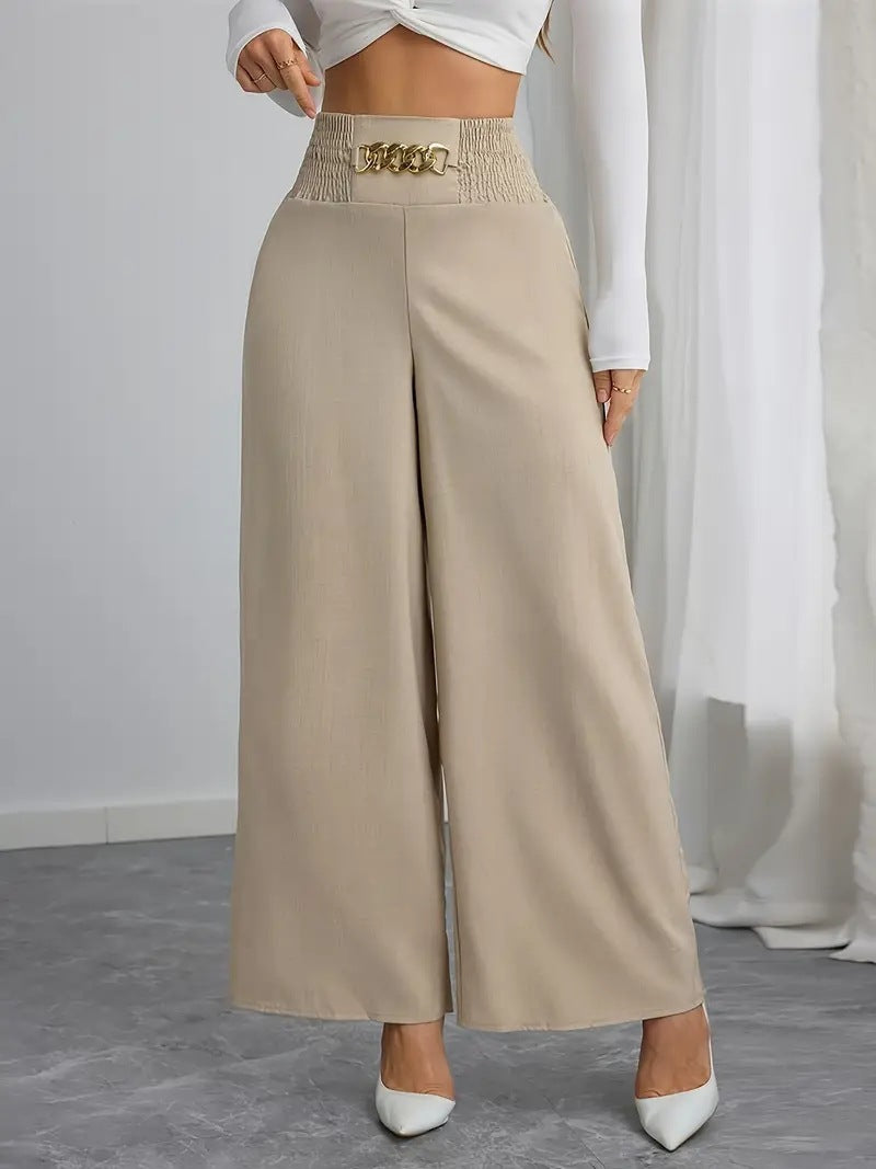 High-waisted wide-leg pants for women with decorative elastic and a trendy belt Lune London