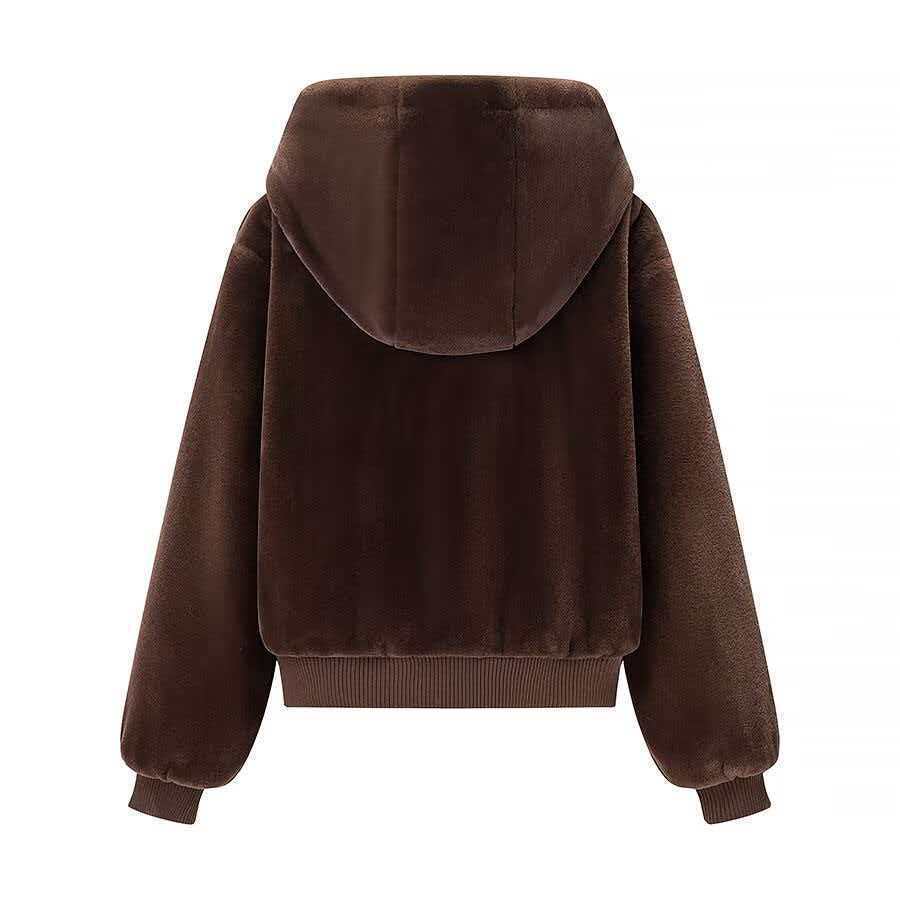 Veste à capuche moelleuse pour femme avec zip intégral et poignets élastiques Chic & Stil