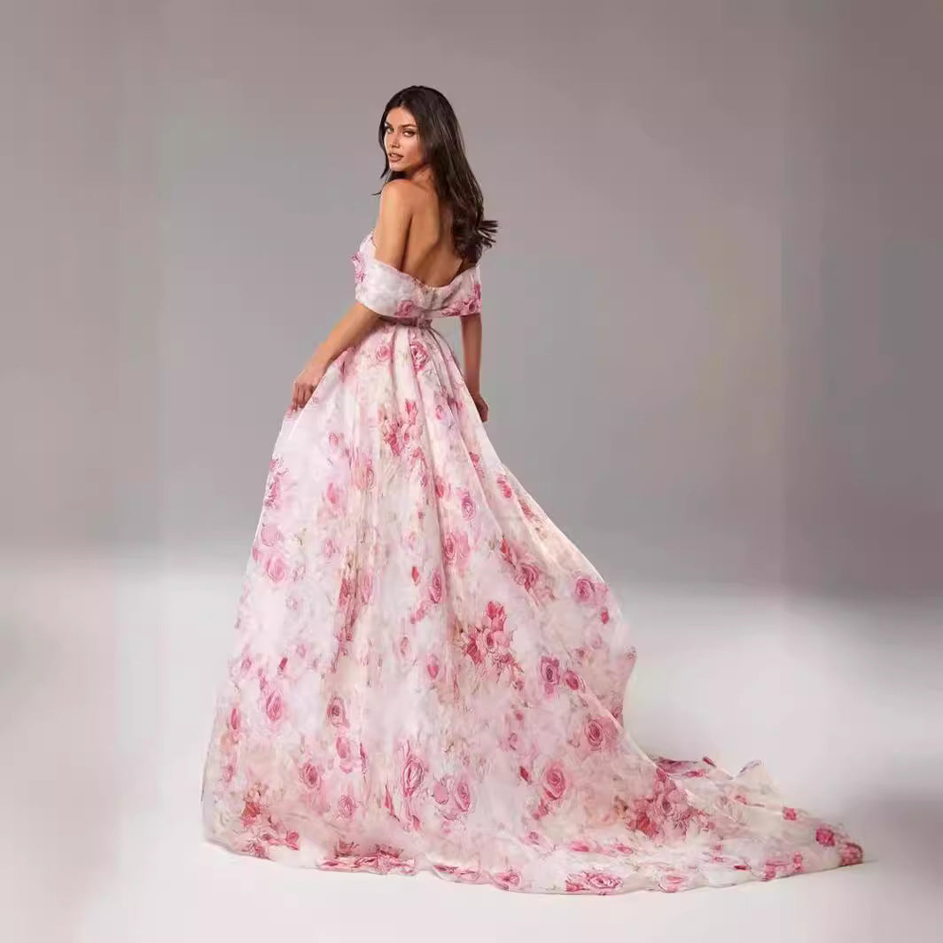 Women's maxi dress with off-shoulder design and floral patterns Lune London