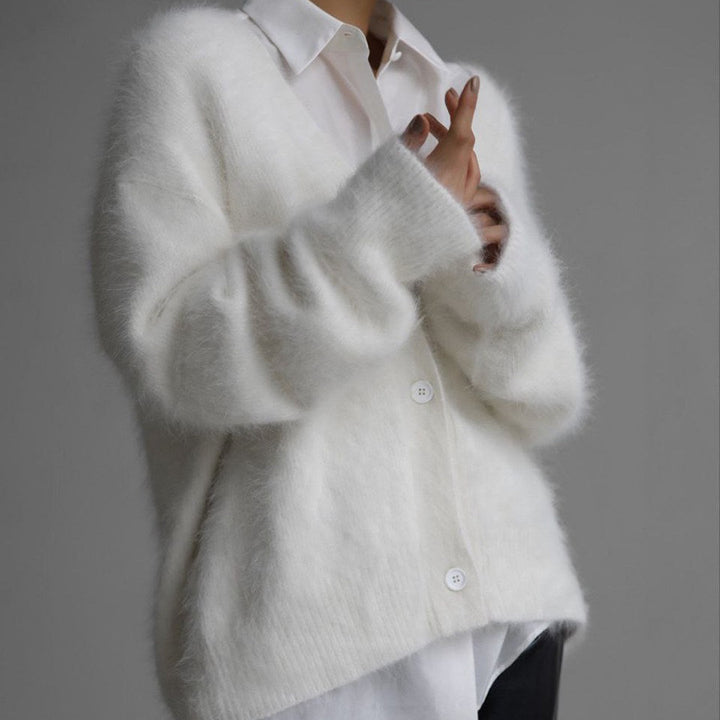 Ladies cozy knit cardigan with V-neck and button details Lune London