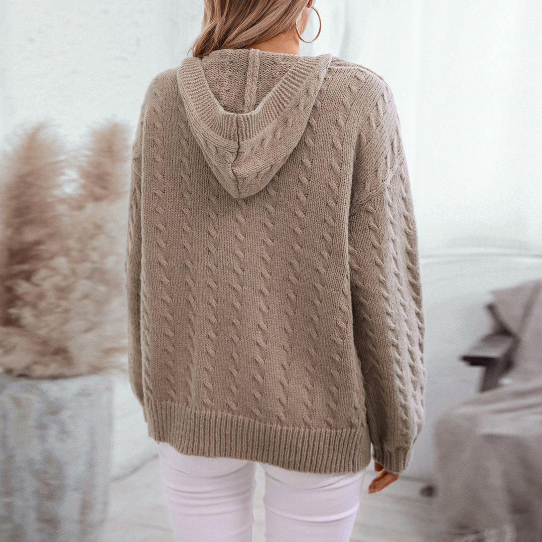 Women's knit jacket with hood and pretty cable knit Lune London