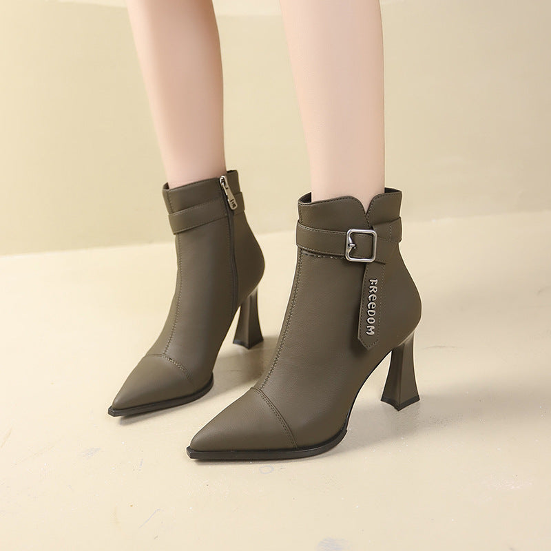 Ladies elegant ankle boots with high heels and trendy strap Lune London