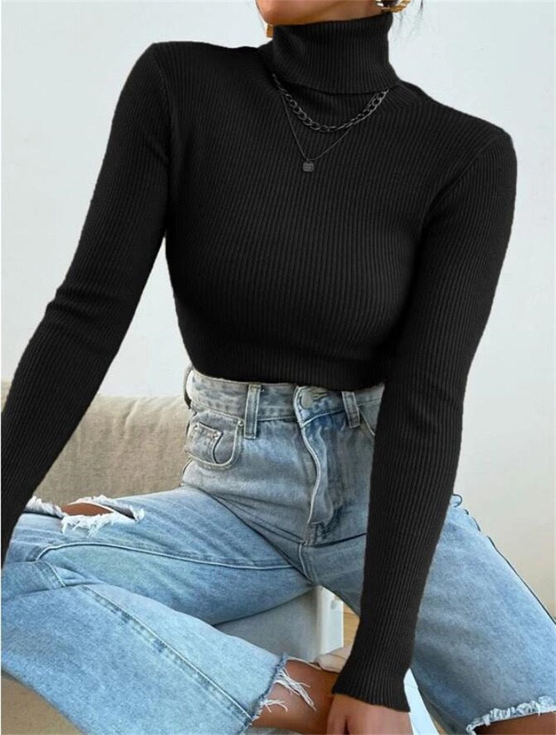 Women's Elegant Turtleneck Sweater with Fine Ribbed Texture Lune London