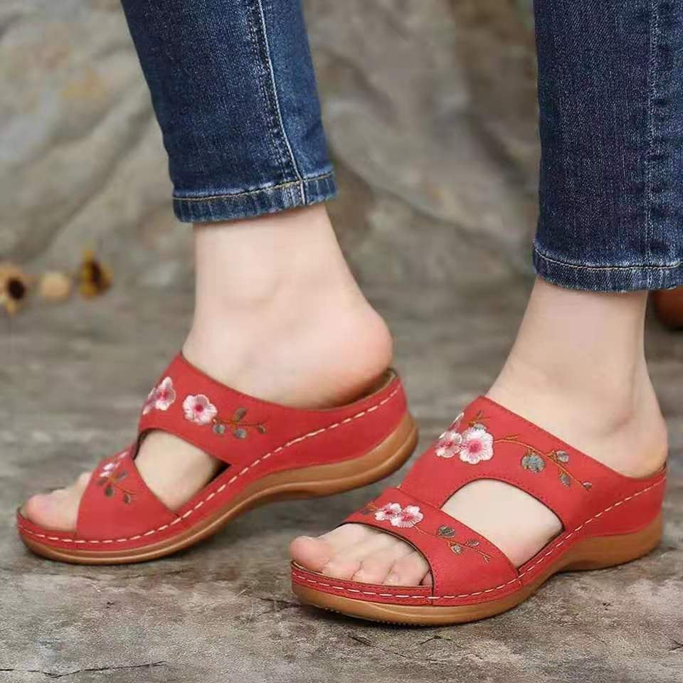Women Embroidered Comfort Wedge Sandals Lune London