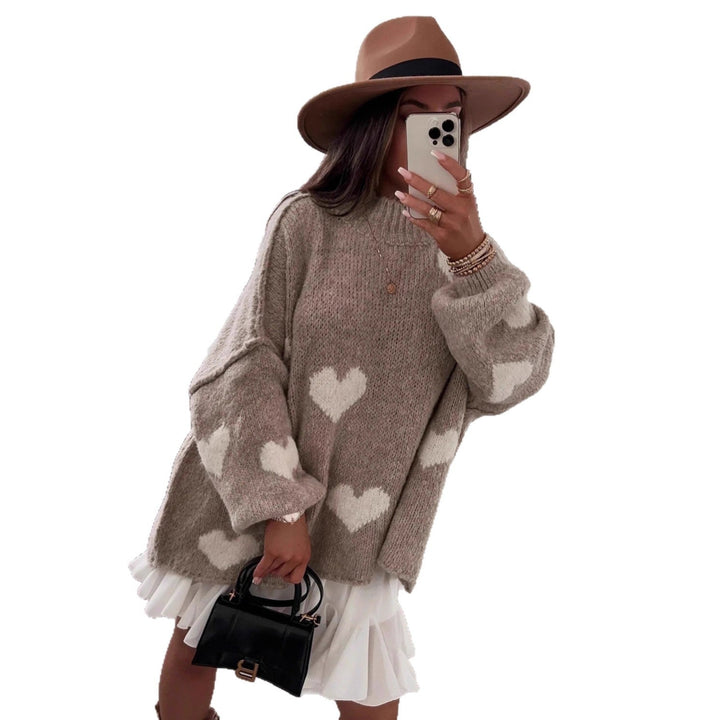 Women’S Chunky Knitted Sweater with Heart Motifs and Casual Fit Lune London