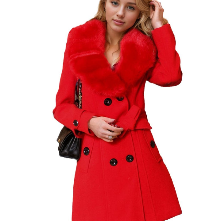 Trendy women's coat with removable faux fur collar and elegant waist Lune London