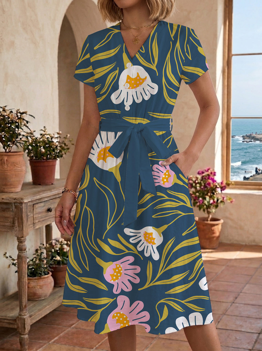 Women's casual dress with modern leopard print and adjustable belt Lune London