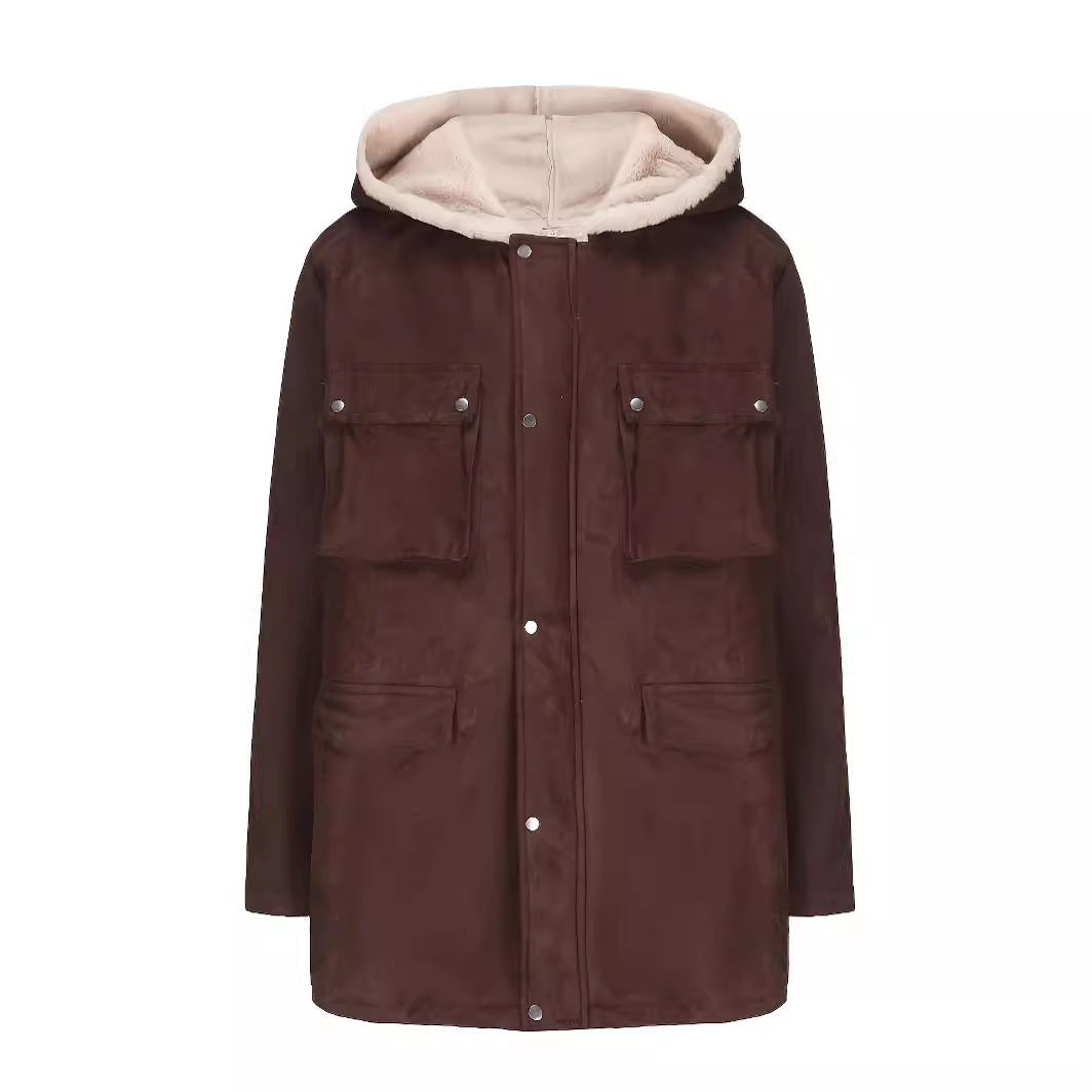 Utility jacket for women with warm teddy lining and practical zip pockets Lune London