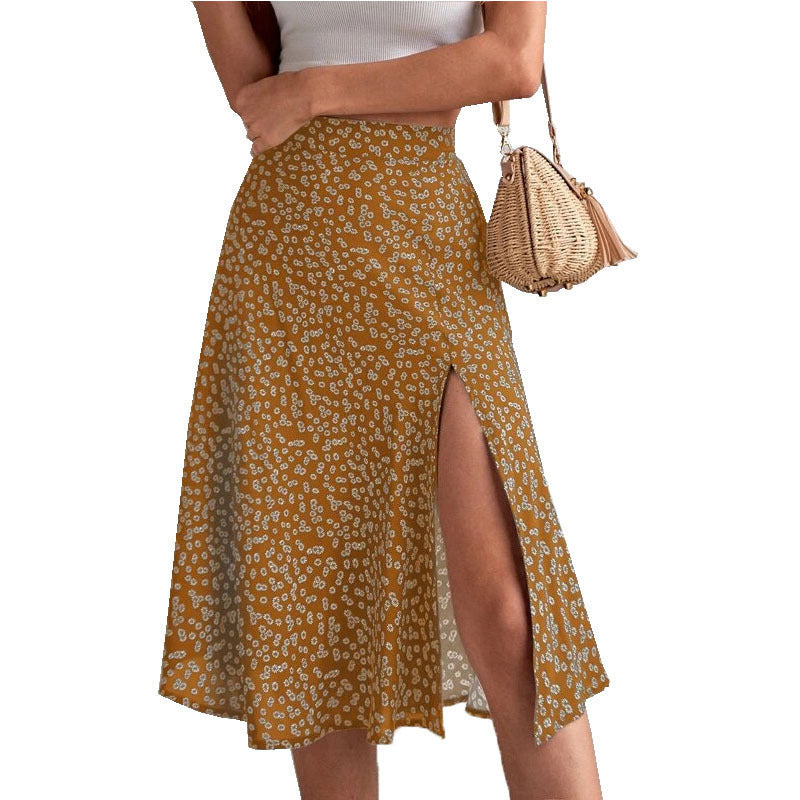 Midi skirt for women with side slit and playful floral design Lune London