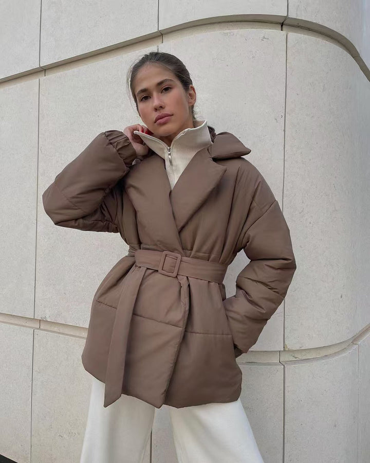 Lune London | Waist Cotton V-Neck Puffer Jacket