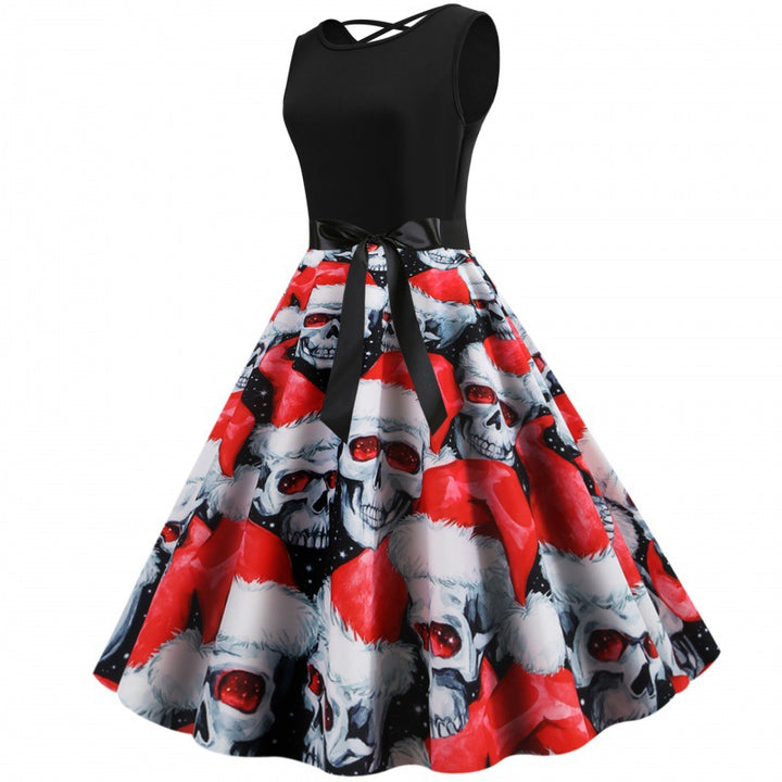 Robe swing femme avec motif de crâne créatif et de Noël Chic & Stil