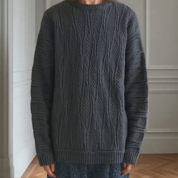 Chunky knit sweater for women with a unique honeycomb pattern and a high collar Lune London