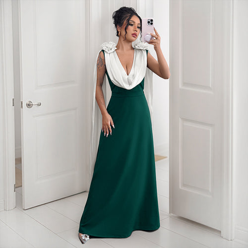 Elegant Maxi Dress for Women with Chic Draped Sleeves and Style