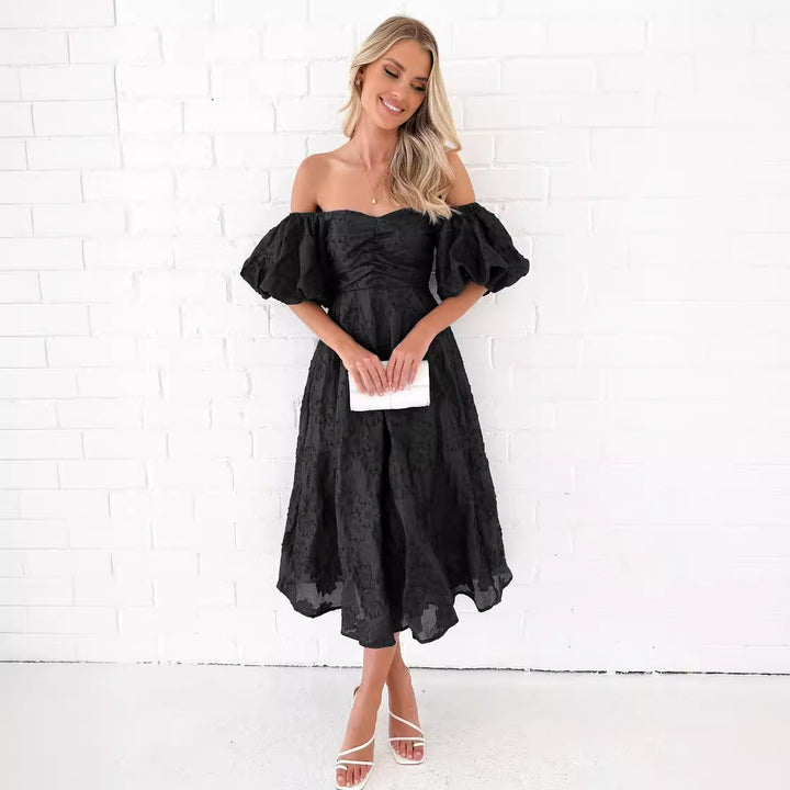 Chic & Stylish Floral Design Puff Sleeve Midi Dress for Women