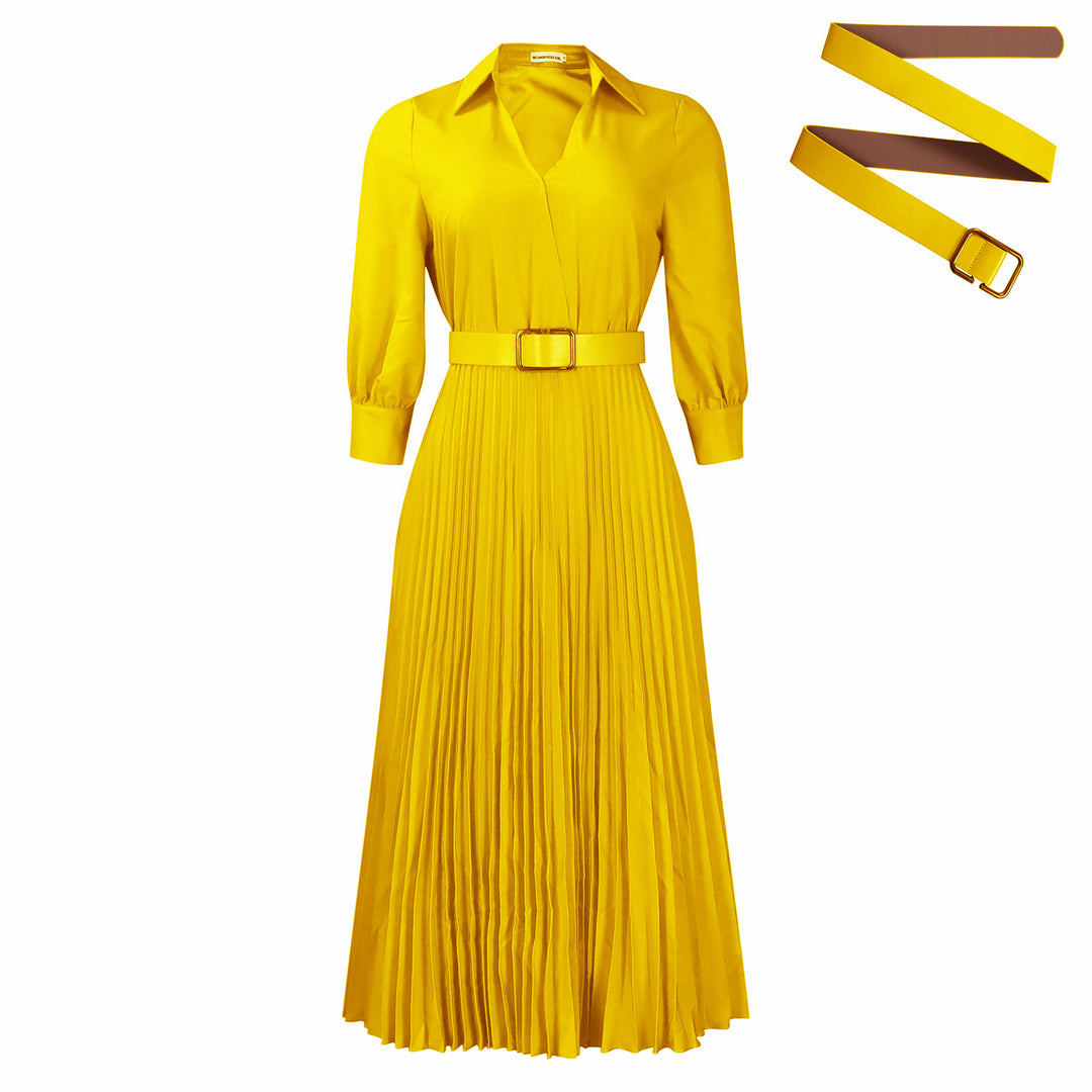 Pleated shirt dress for women with a belted waist and long sleeves Lune London