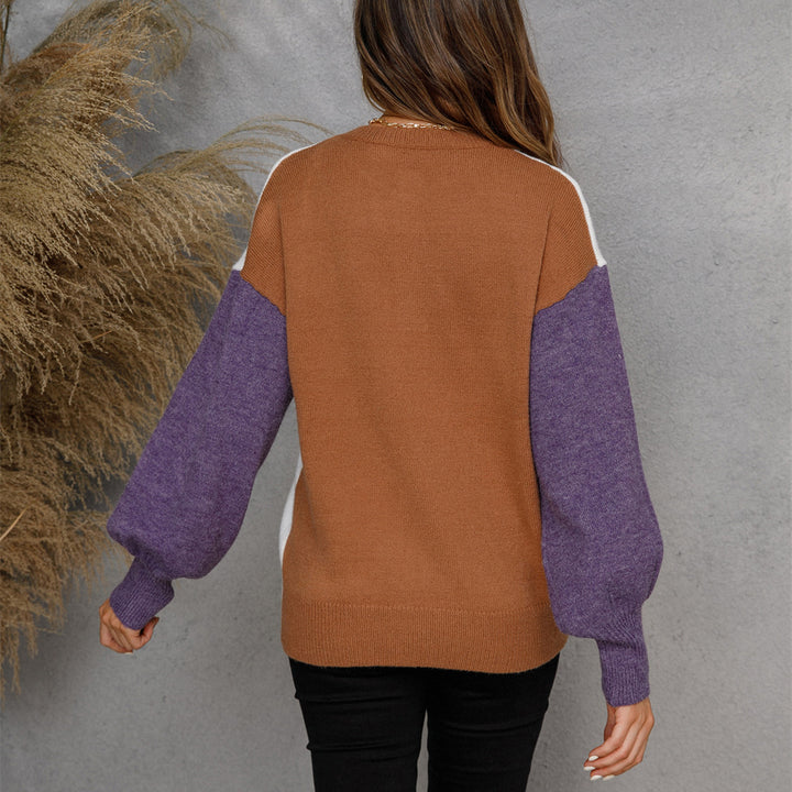 Pull décontracté pour femmes avec patte de boutonnage et manches contrastées Chic & Stil