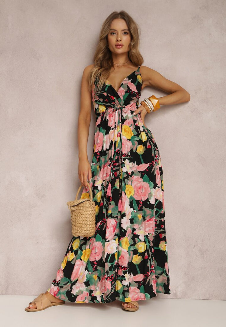 Floral maxi dress for women with tie belt Lune London