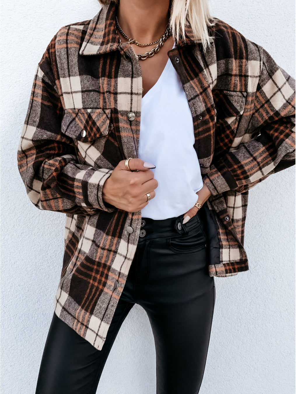 Checked shacket for women in plush fabric Lune London