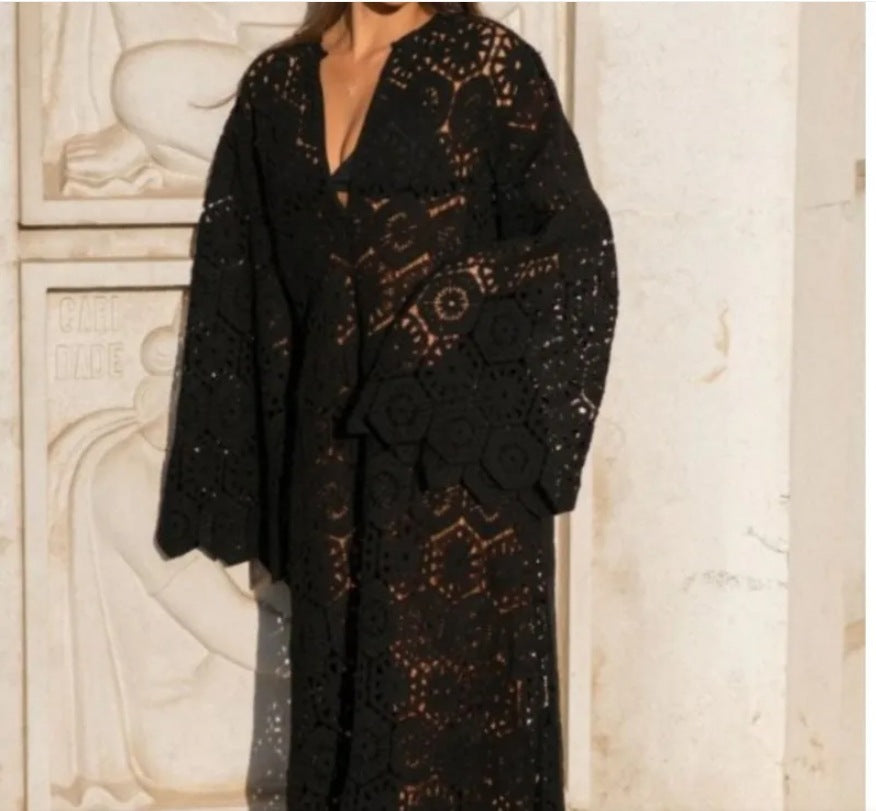 Women's crochet beach dress with flared sleeves and an elegant cut Lune London