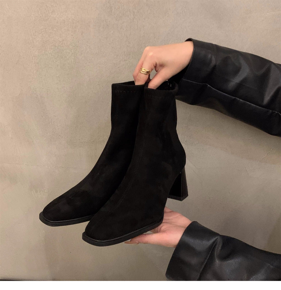 Femme Stylish Suede Ankle Boots with Block Heels Chic Und Stil
