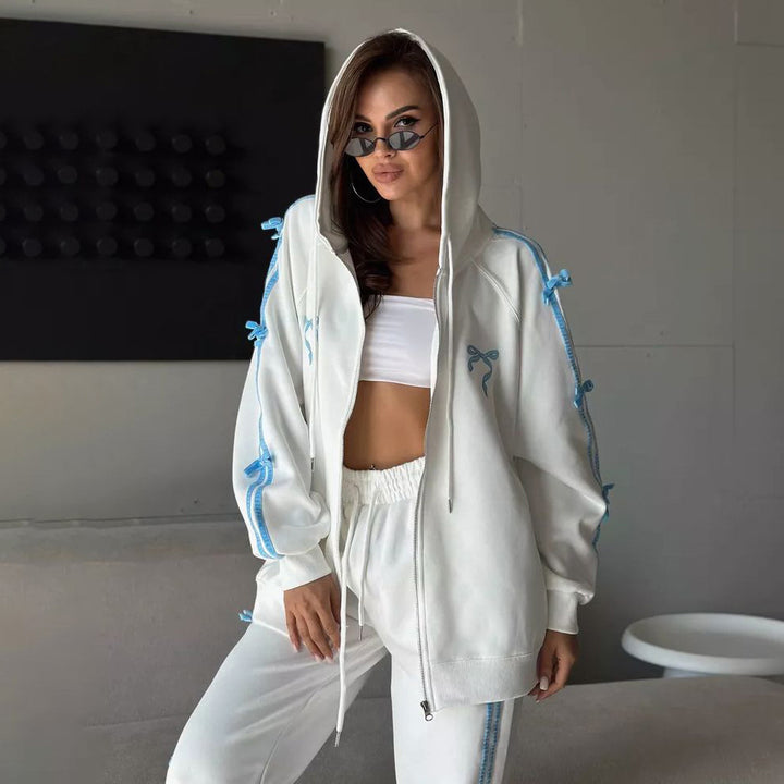 Ladies oversized hoodie jacket with decorative drawstring Lune London