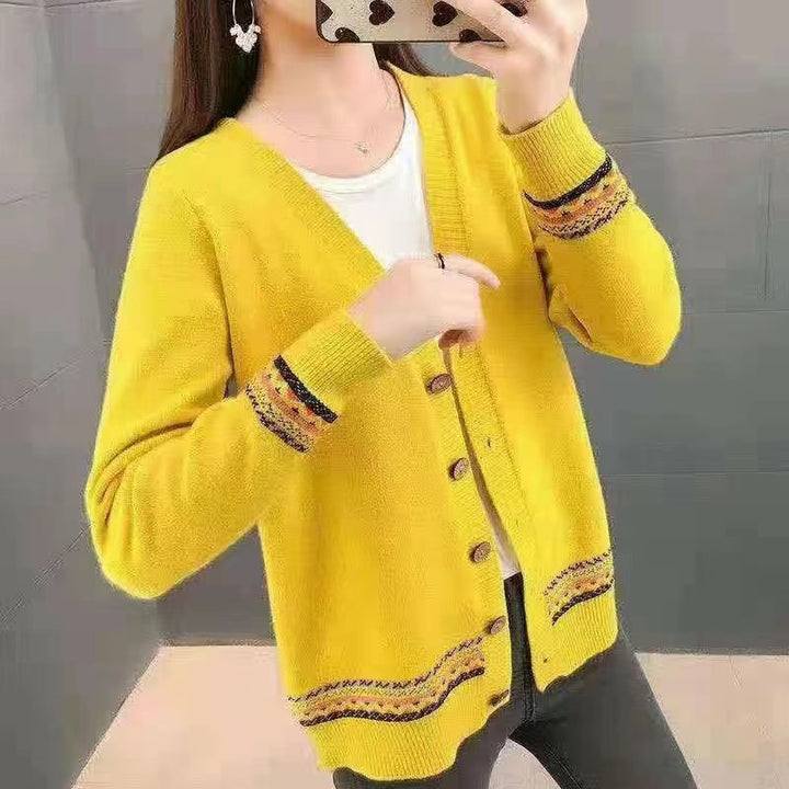Knit jacket for women with artistic embroidery details and button closure Lune London
