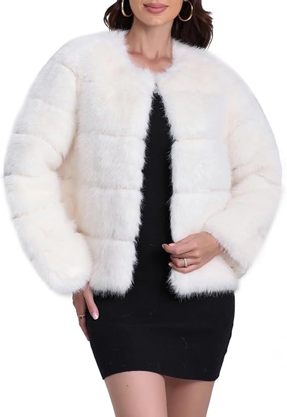 Women Fashion Faux Fur Jacket with Textured Design Lune London