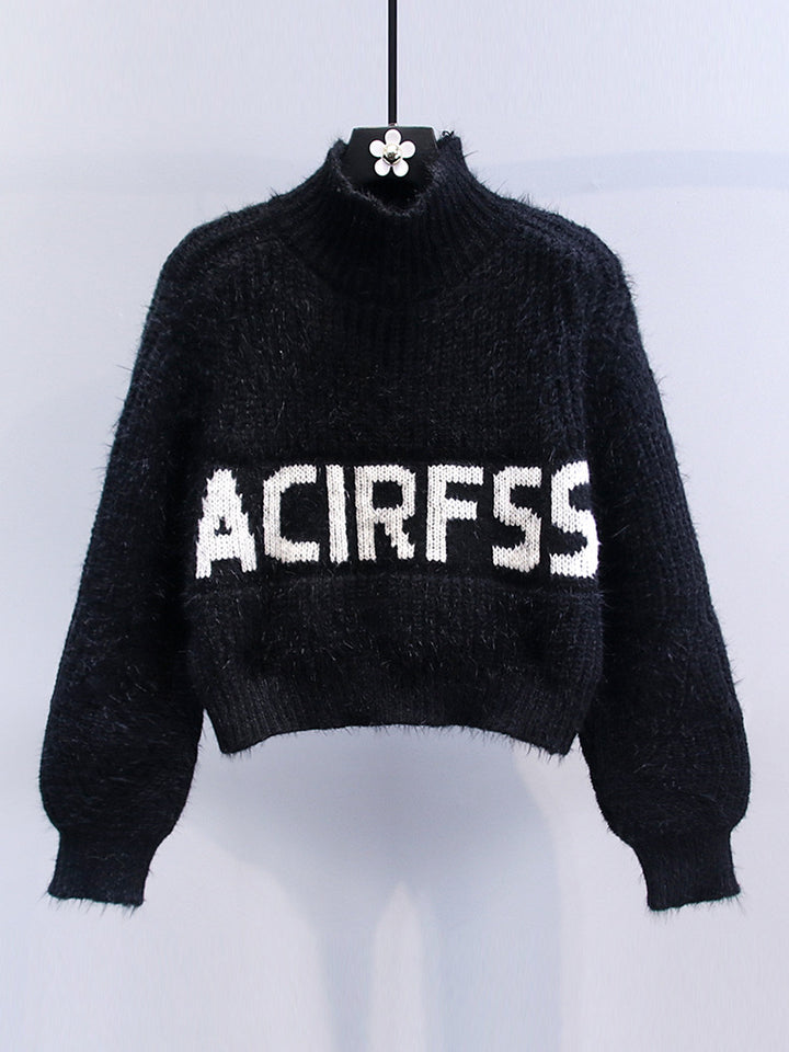 Chunky knit high neck sweater for women with a graphic pattern Lune London