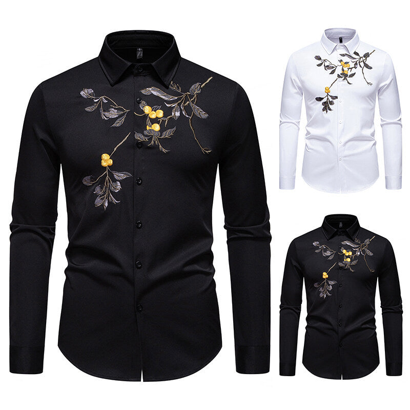 Elegant Embroidered Long Sleeve Shirt for Men Chic und Stil
