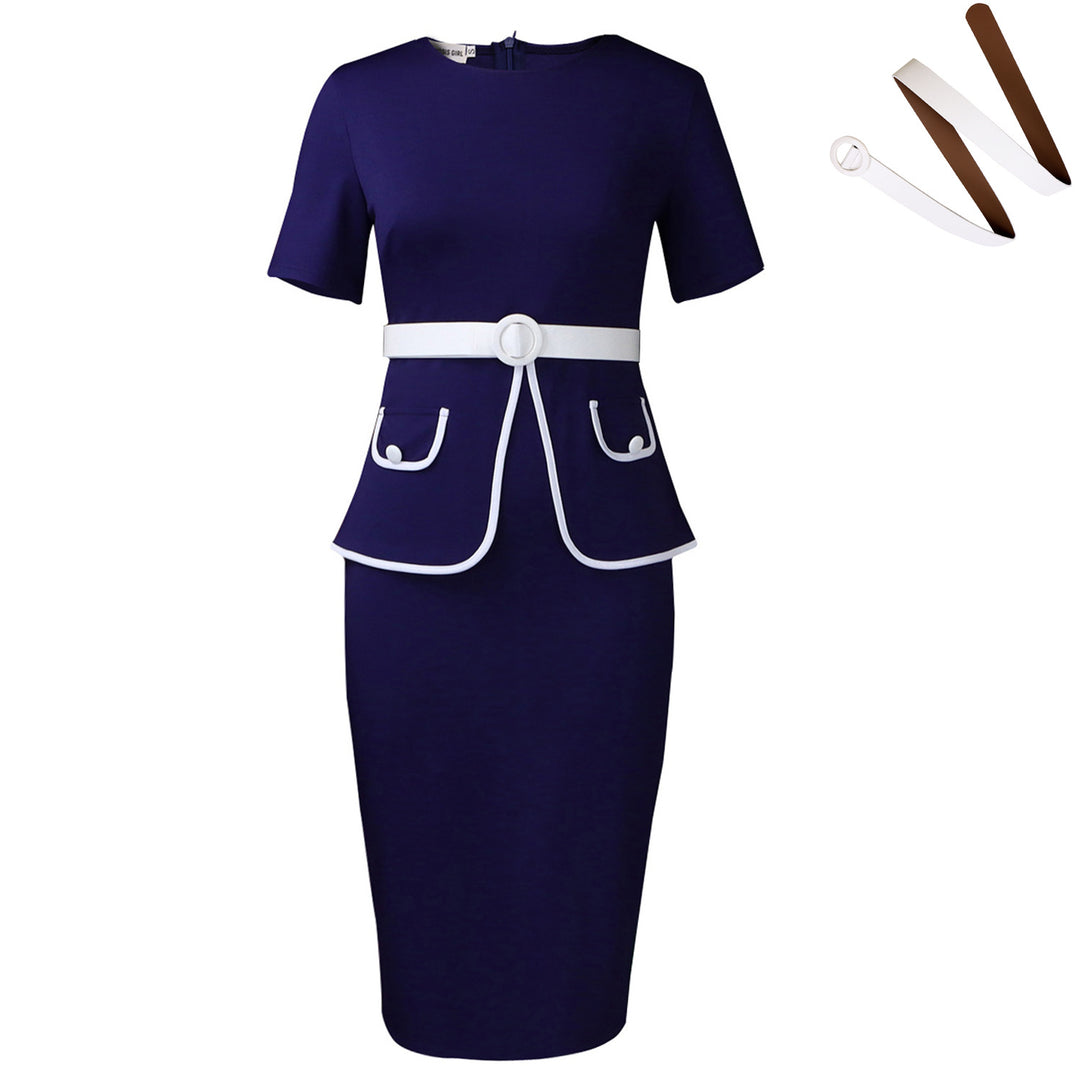 Women Elegant fitted dress with sparkling pocket application and wide belt Lune London