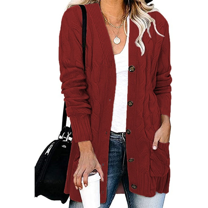 Rough knit cardigan for women with button details and practical pockets Lune London