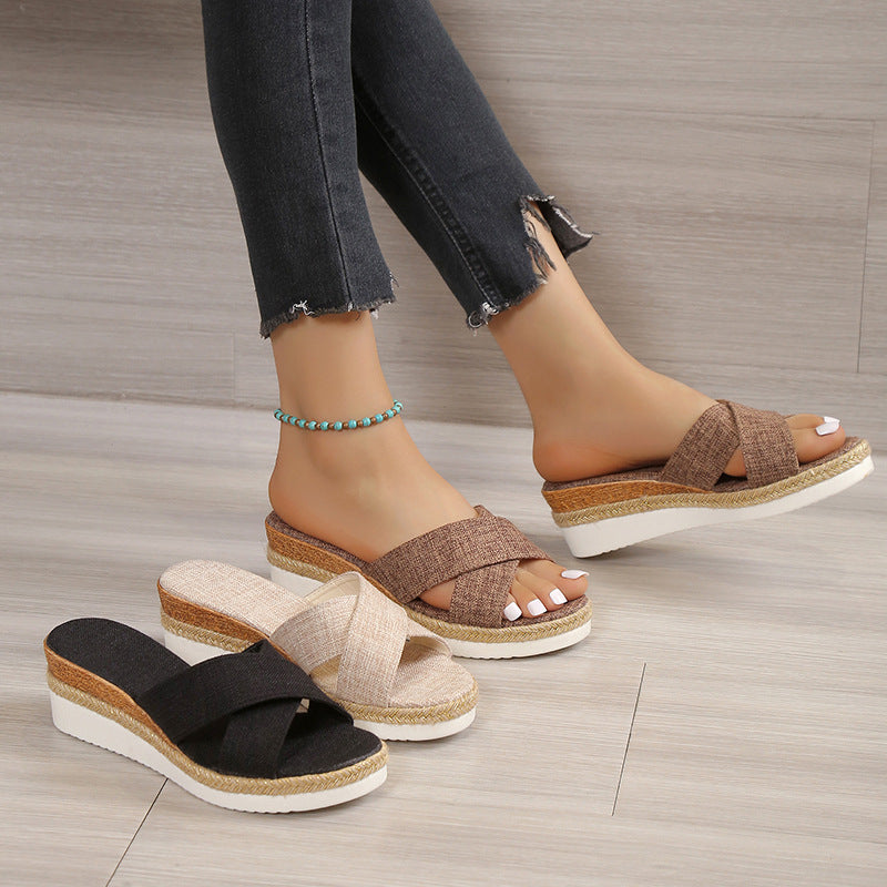 Platform sandals for women with woven sole Lune London