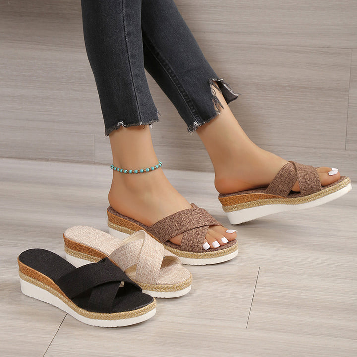 Platform sandals for women with woven sole Lune London