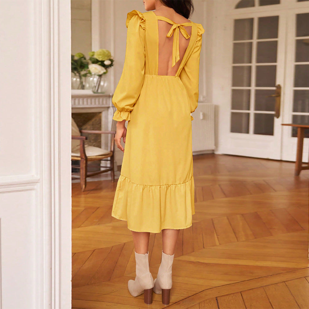 Robe midi pour femme avec un élégant design volant et une fente latérale Chic & Stil