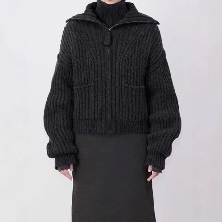 Pull en tricot épais pour femme avec col haut et poches pratiques Chic & Stil