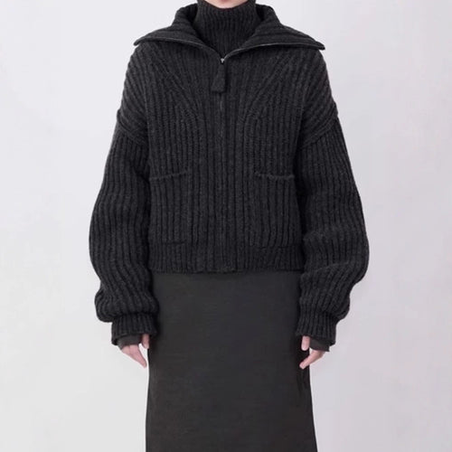 Pull en tricot épais pour femme avec col haut et poches pratiques Chic & Stil