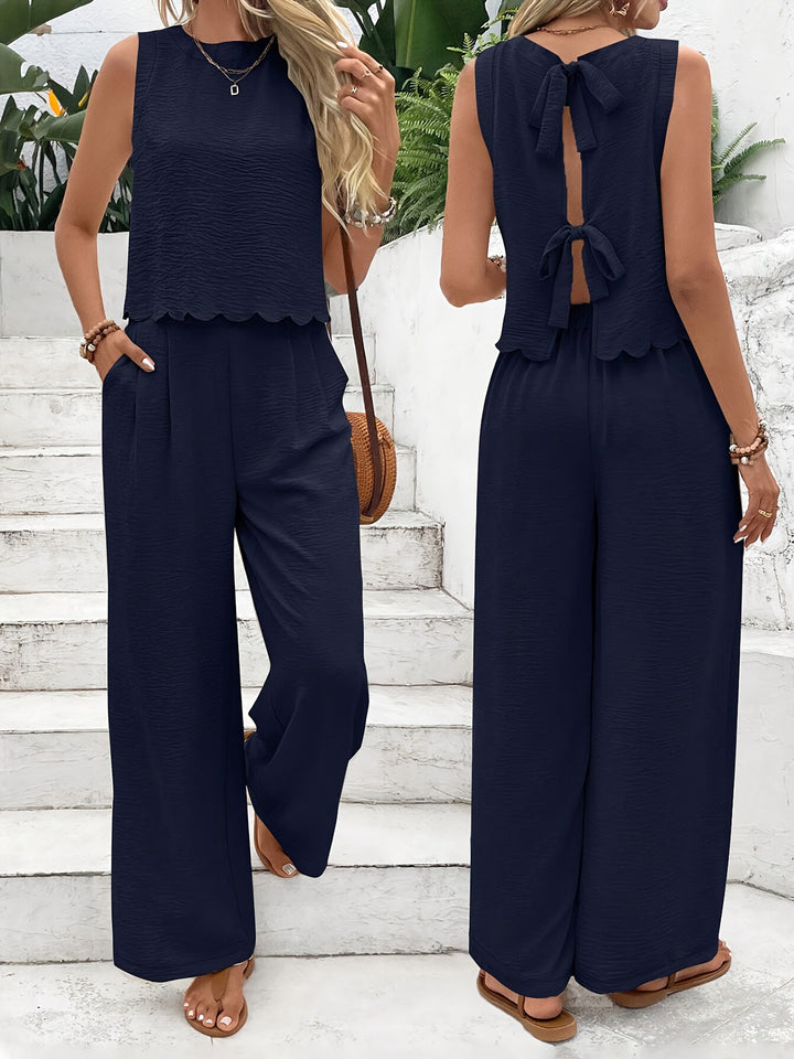 Ladies Casual Jumpsuit with Elegant Back Neckline and Wide Legs Lune London