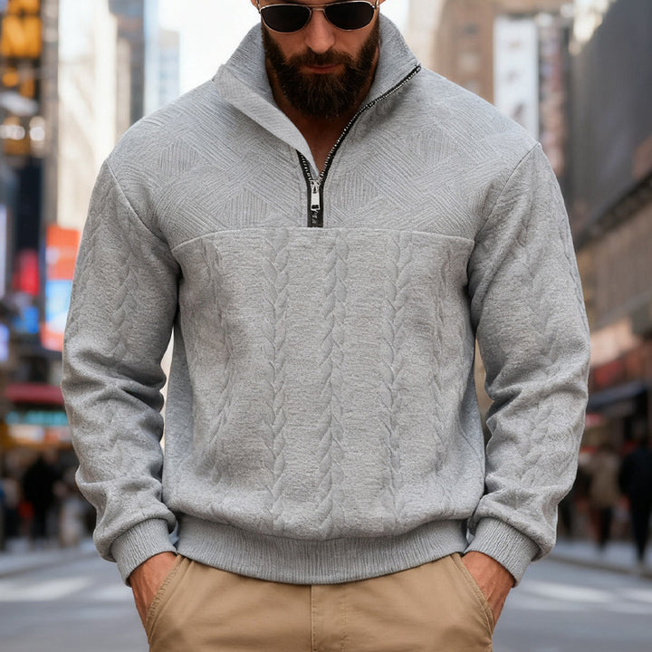 Fleece pullover for men with half-zip and textured pattern Lune London