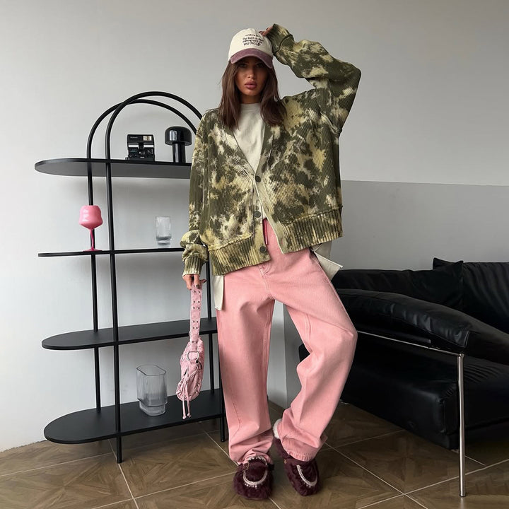 Oversized knit jacket for women with modern Tie-Dye design Lune London